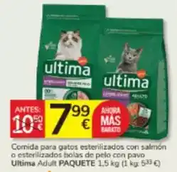 Consum Última - comida para gatos esterilizados con salmon o esterilizados bolas de pelo con pavo oferta