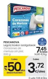 Eroski Pescanova - corazones de merluza sin piel oferta