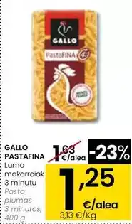 Eroski Gallo - pastafina pasta plumas 3 minutos oferta