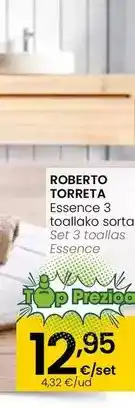 Eroski Roberto torreta - set 3 toallas essence oferta