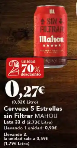 Gadis MAHOU Cerveza 5 Estrellas sin Filtrar oferta