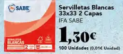 Gadis IFA SABE Servilletas Blancas 33x33 2 Capas oferta