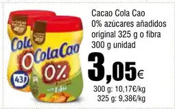 Cash FROIZ Cacao Cola Cao 0% azúcares añadidos original o fibra oferta