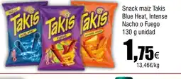 Cash FROIZ Snack maíz Takis Blue Heat, Intense Nacho o Fuego oferta