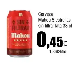 Cash FROIZ Cerveza Mahou 5 estrellas sin filtrar lata oferta