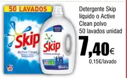 Cash FROIZ Detergente Skip líquido o Active Clean polvo 50 lavados unidad oferta