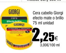 Cash FROIZ Cera cabello Giorgi efecto mate o brillo oferta