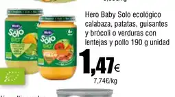 Cash FROIZ HERO Baby Solo ecológico calabaza, patatas, guisantes y brócoli o verduras con lentejas y pollo oferta