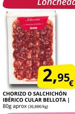 Supermercados MAS Chorizo o salchichón ibérico cular bellota oferta