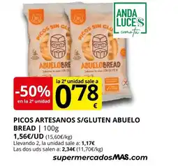 Supermercados MAS Picos artesanos s/gluten abuelo bread oferta
