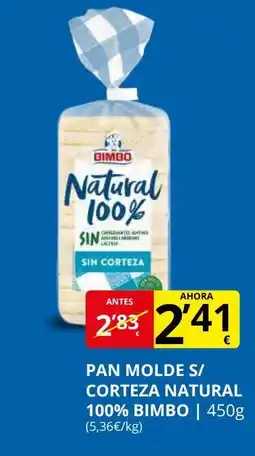 Supermercados MAS BIMBO Pan molde s/ corteza natural 100% oferta