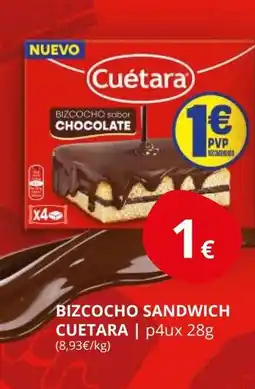 Supermercados MAS CUETARA Bizcocho sandwich oferta