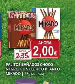 Supermercados MAS MIKADO Palitos bañados choco negro, con leche o blanco oferta
