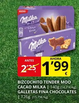 Supermercados MAS MILKA Bizcochito tender moo cacao oferta