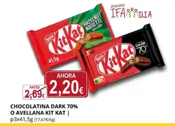Supermercados MAS KIT KAT Chocolatina dark 70% o avellana oferta