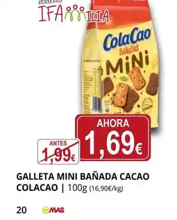 Supermercados MAS COLACAO Galleta mini bañada cacao oferta