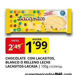Supermercados MAS Chocolate con lacasitos, blanco o relleno leche lacasitos-lacasa oferta