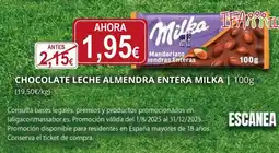 Supermercados MAS MILKA Chocolate leche almendra entera oferta