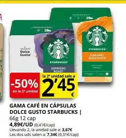 Supermercados MAS STARBUCKS Gama café en cápsulas dolce gusto oferta
