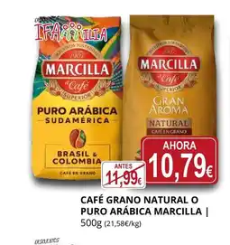 Supermercados MAS MARCILLA Café grano natural o puro arábica oferta