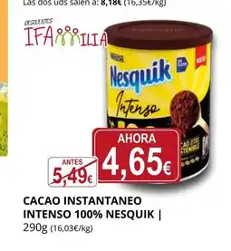 Supermercados MAS NESQUIK Cacao instantaneo intenso 100% oferta