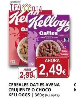 Supermercados MAS KELLOGGS Cereales oaties avena crujiente o choco oferta