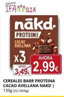 Supermercados MAS NAKD Cereales barr proteina cacao avellana oferta