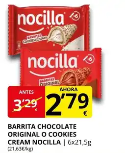Supermercados MAS NOCILLA Barrita chocolate original o cookies cream oferta