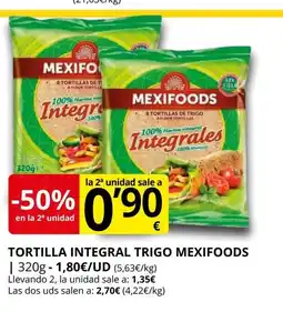 Supermercados MAS MEXIFOODS Tortilla integral trigo oferta