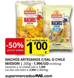 Supermercados MAS MISSION Nachos artesanos c/sal o chile oferta