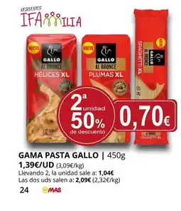 Supermercados MAS GALLO Gama pasta oferta