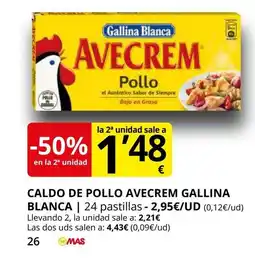 Supermercados MAS GALLINA BLANCA Caldo de pollo avecrem oferta