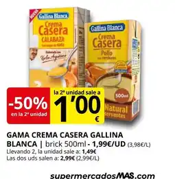 Supermercados MAS GALLINA BLANCA Gama crema casera oferta