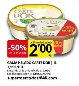 Supermercados MAS CARTE D'OR Gama helado oferta