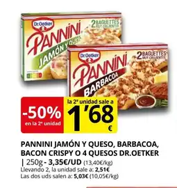 Supermercados MAS DR. OETKER Pannini jamón y queso, barbacoa, bacon crispy o 4 quesos oferta