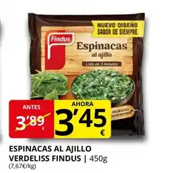 Supermercados MAS FINDUS Espinacas al ajillo verdeliss oferta
