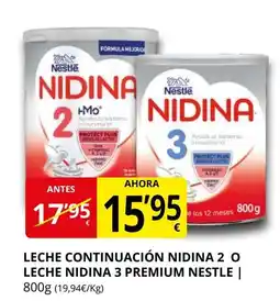 Supermercados MAS NESTLE Leche continuación nidina 2 o leche nidina 3 premium oferta