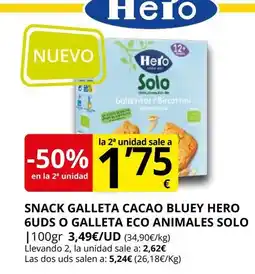 Supermercados MAS Snack galleta cacao bluey hero 6uds o galleta eco animales solo oferta