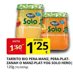 Supermercados MAS HERO Tarrito bio pera-manz, pera-plat- zanah o manz-plat-yog solo oferta
