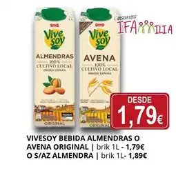 Supermercados MAS VIVESOY Bebida almendras o avena original oferta