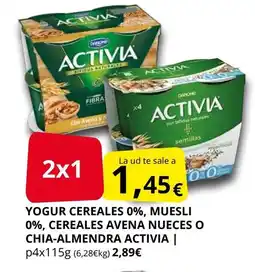 Supermercados MAS ACTIVIA Yogur cereales 0%, muesli 0%, cereales avena nueces o chia-almendra oferta