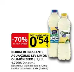 Supermercados MAS Bebida refrescante agua/zumo lev limón o limón zero oferta