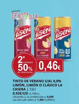 Supermercados MAS LA CASERA Tinto de verano s/al 0,0% limón, limón o clásico oferta