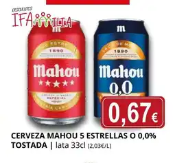 Supermercados MAS Cerveza mahou 5 estrellas o 0,0% tostada oferta