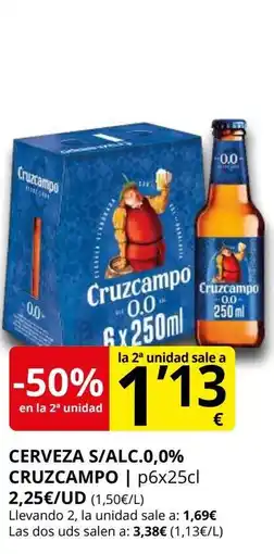 Supermercados MAS CRUZCAMPO Cerveza s/alc 0,0% oferta