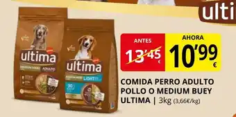 Supermercados MAS ULTIMA Comida perro adulto pollo o medium buey oferta