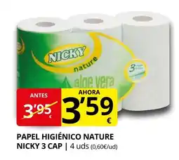 Supermercados MAS Papel higiénico nature nicky 3 cap oferta