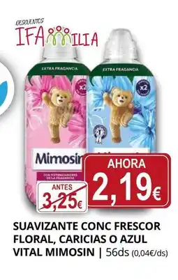 Supermercados MAS MIMOSIN Suavizante conc frescor floral, caricias o azul vital oferta