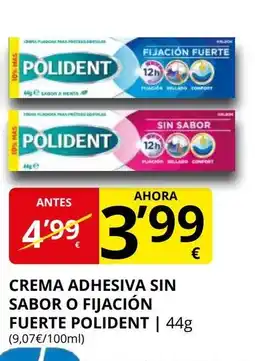 Supermercados MAS POLIDENT Crema adhesiva sin sabor o fijación fuerte oferta