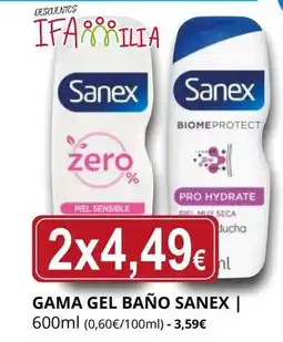 Supermercados MAS SANEX Gama gel baño oferta